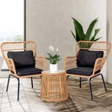 PROHIKER 3 Pieces Outdoor Wicker Bistro Patio Furniture Set, Porch Furniture Rattan Conversation Sets with Side Table and Cushions for Garden Poolside Backyard, Yellow/Black PROHIKER