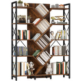 YITAHOME Industrial Tree Bookshelf, Large 5 Tier Bookcase Tall Standing Book Shelves Organizer Display Rack for Living Room Home Office, Rustic Brown YITAHOME