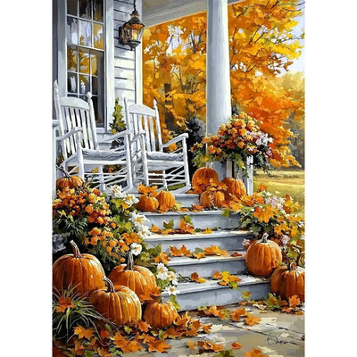 SENQAO Autumn Chair Diamond Art Kits for Adults, Fall Pumpkin DIY 5D Diamond Painting Kits Full Drill Diamond Dots Paintings with Diamonds Gem Art and Crafts Home Decor 12x16inch