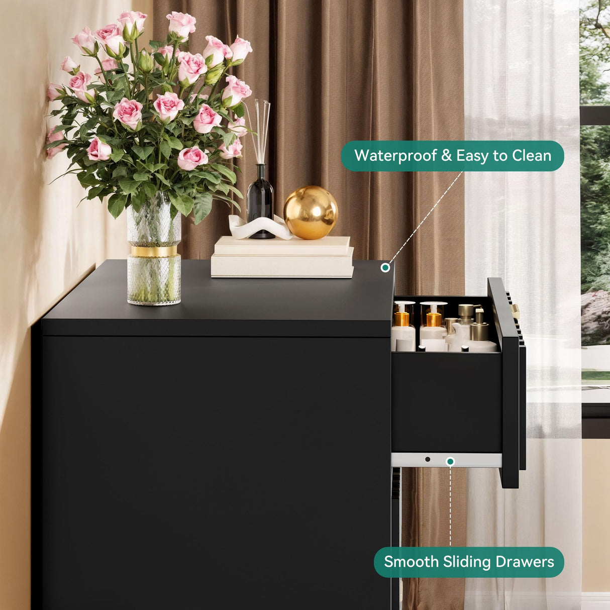 YITAHOME Fluted Dressers, 5 Drawer Dressers & Chests of Drawers, Metal Modern Dresser for Room, Entryway, Hallway, Black YITAHOME