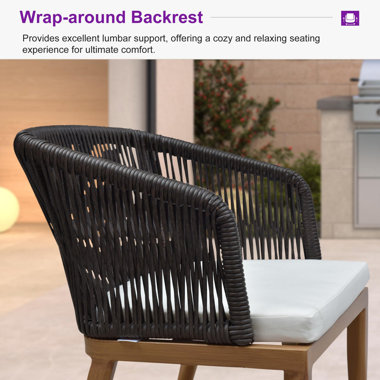 PURPLE LEAF 2 Pieces Outdoor Dining Chair All-Weather Wicker Aluminum Frame Patio Dining Chair for Lawn Garden Backyard Deck with Cushion Teak Armchair PURPLE LEAF