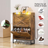 HAIOOU Shoe Storage Cabinet, Industrial Shoe Cabinet with 2 Flip Drawers, Farmhouse Slim Narrow Freestanding Wood Shoe Rack Storage Organizer for Entryway,Foyer,Hallway(Rustic Brown) HAIOOU