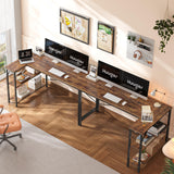 Huuger L Shaped Desk, 55 Inches Computer Desk with Reversible Storage Shelves, Gaming Desk, Corner Desk Home Office Desks, Writing Desk Study Desk with Metal Frame, Rustic Brown Huuger