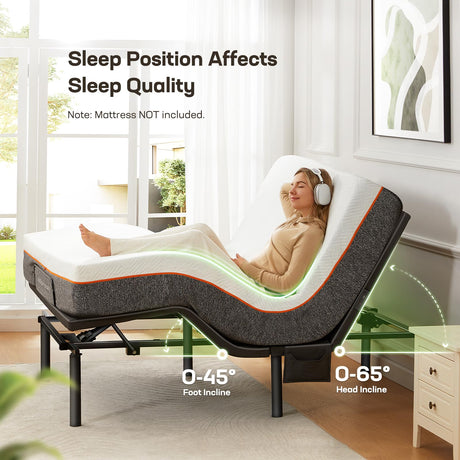 Marsail MS01-1 Split King Adjustable Bed Base with Massage, 4 Ports USB A&C Adjustable Bed Frame with Under-Bed Nightlight, 3 Minutes Assembly, Wireless Control Adjustable Bed with 4 Height Options Marsail