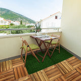 Menkxi 72 Pcs Hardwood Interlocking Patio Deck Tile and Artificial Grass Tile 12 x 12 In Waterproof Wood Flooring Tile Interlocking Turf Tile Outdoor Self Draining Tile for Balcony Garden Patio Lawn Menkxi