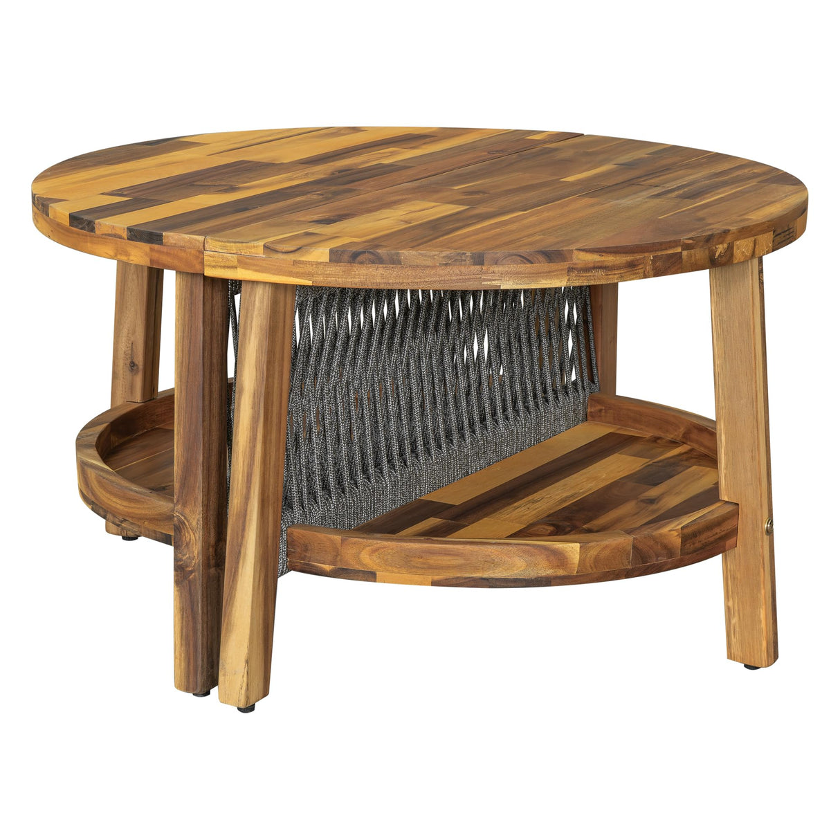 Quarte Outdoor Acacia Wood Round Sofa Set, Sectional Sets with Coffee Table,6-Person Seating Group for Garden, Deck (Gray/Half-Moon*A) Quarte