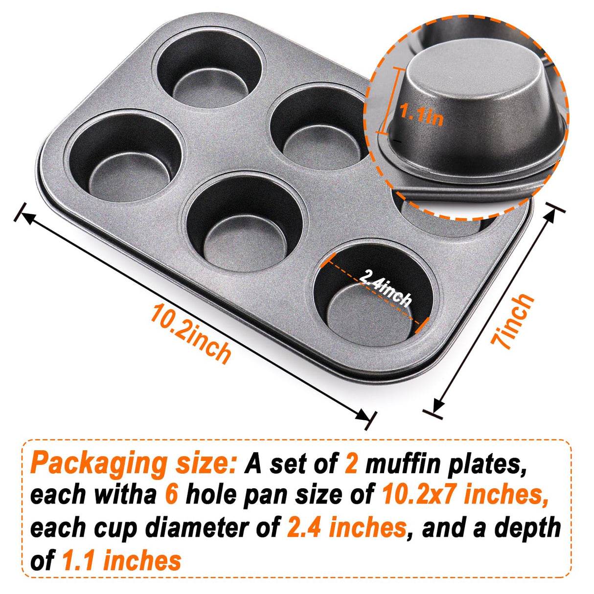 DRAONGYE 2 Packs Round Muffin Baking Pan, Premium Steel Muffin Pan for Baking, Cupcake Tin Cheesecake Pans, Bakeware Muffin Top Pan (6 Cups,Black) DRAONGYE