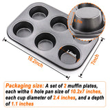 DRAONGYE 2 Packs Round Muffin Baking Pan, Premium Steel Muffin Pan for Baking, Cupcake Tin Cheesecake Pans, Bakeware Muffin Top Pan (6 Cups,Black) DRAONGYE