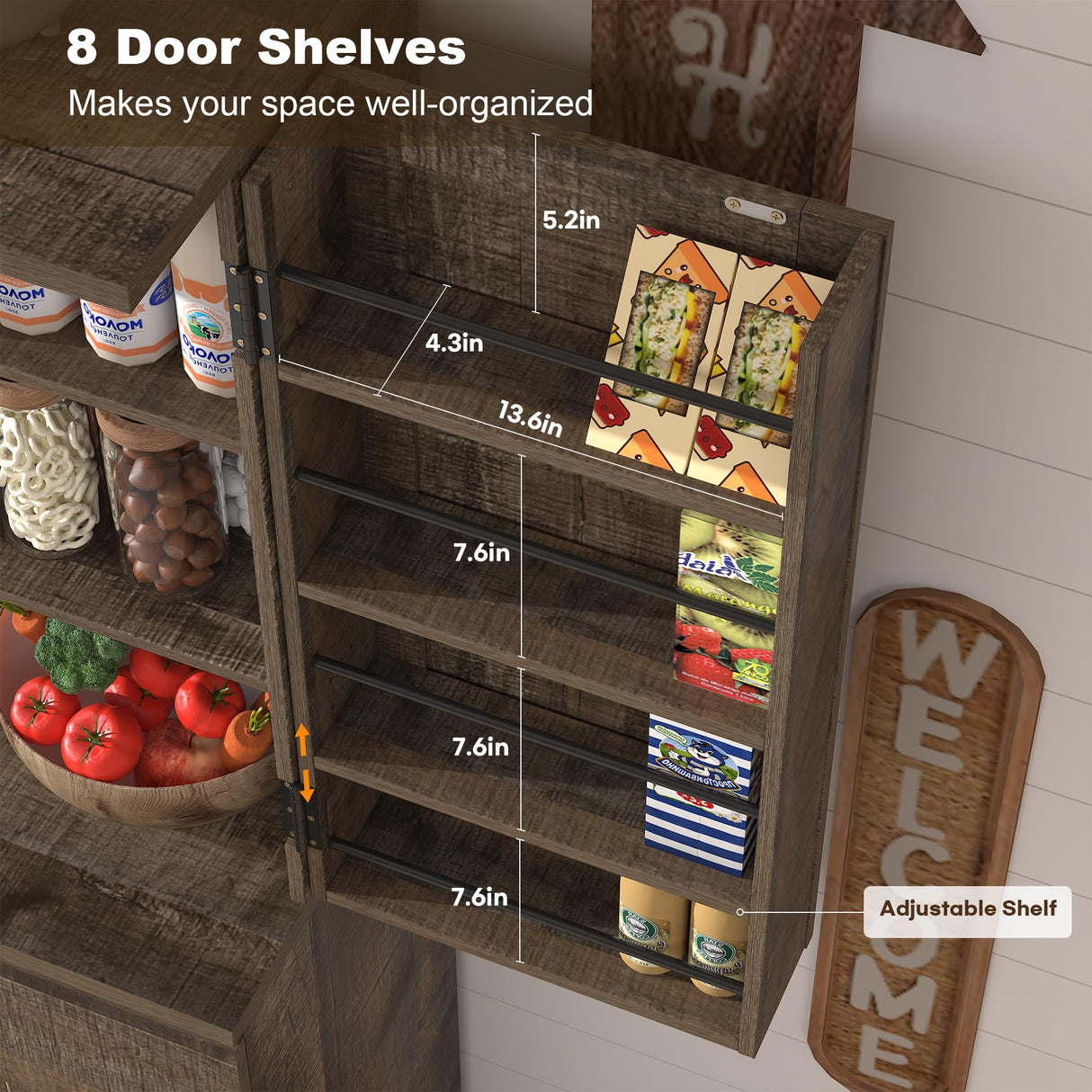 BOMETAO 72" Tall Kitchen Pantry Cabinet with X-Barn Doors, Farmhouse Storage Cabinets with Organizer, Drawer and Adjustable Shelves, Wood Cupboard for Kitchen, Dining Room, Bathroom, Rustic Brown BOMETAO