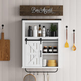 Vagaconl Bathroom Wall Cabinet, Farmhouse Medicine Cabinet Bathroom Cabinet Wall Mount with Barn Door Adjustable Shelves Towel Bar Hooks, for Laundry Bathroom Kitchen(Brown & Vintage White) Vagaconl