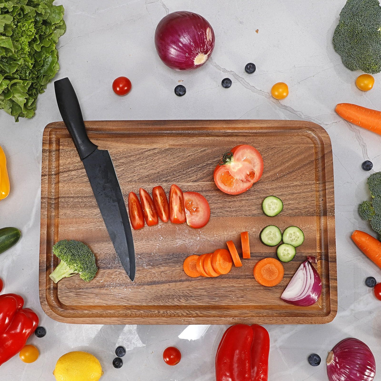 Acacia Wood Cutting Board for Kitchen - Caperci Organic Wooden Chopping Serving Board with Deep Juice Groove for Meat (Butcher Block) Veggies, Fruit and Cheese, 17 x 12" Caperci