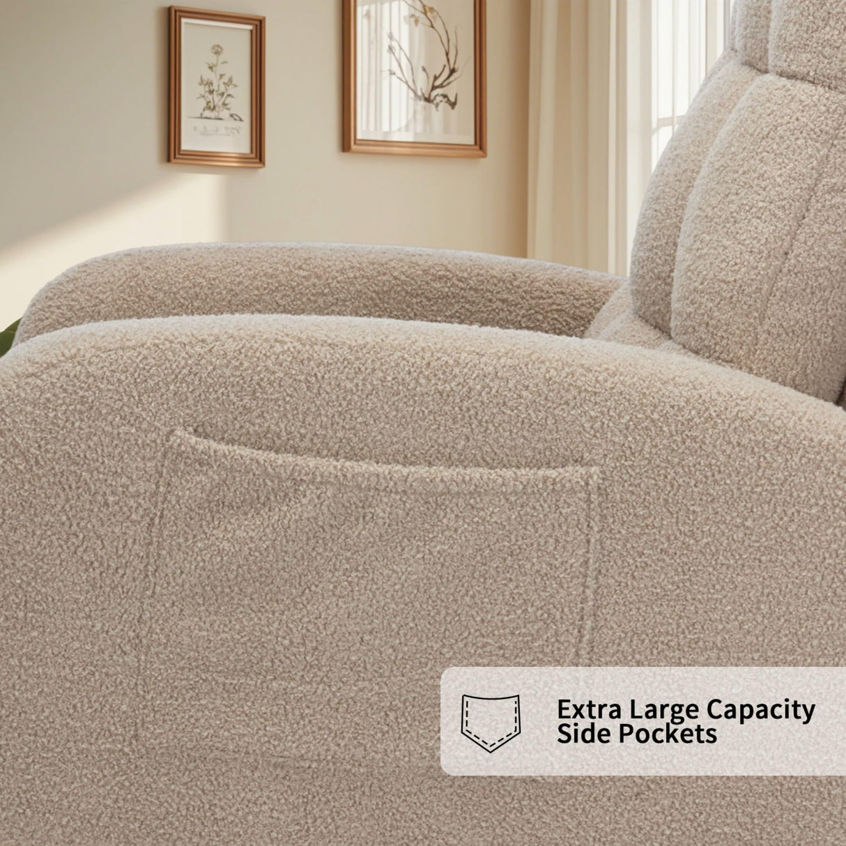 Hevaotry Nursery Rocking Chair with Adjustable Footrest for Living Room,Teddy Fabric Rocking Chair with Solid Wooden Legs，Comfortable Lounge Armchair with Side Pockets and High Backrest(Light Coffee) Hevaotry