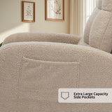 Hevaotry Nursery Rocking Chair with Adjustable Footrest for Living Room,Teddy Fabric Rocking Chair with Solid Wooden Legs，Comfortable Lounge Armchair with Side Pockets and High Backrest(Light Coffee) Hevaotry