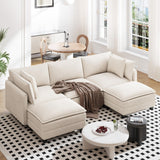 Vesgantti 109" U Shaped Cloud Sectional Sofa, Comfy Corduroy Upholstered Sectional Modular Sofas for Living Room, Modern Modular Couch with 2 Ottoman Deep Seat, Beige Vesgantti