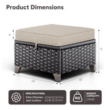 MaxMulti Patio Ottomans Set of 2, Outdoor Wicker Footrest with Thickened Cushions, Outdoor Rattan Ottoman for Porch, Backyard and Deck (Beige) MaxMulti
