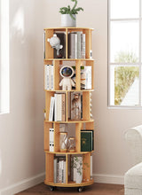 Baoz 5-Tier Rotating Bookshelf Tower, 360° Display Stackable Spinning Bookshelf with Wheels, Floor Standing Corner Revolving Bookcase, Rotating Book Shelf for Kids Rooms, Living Room, Bedroom - Wood Baoz