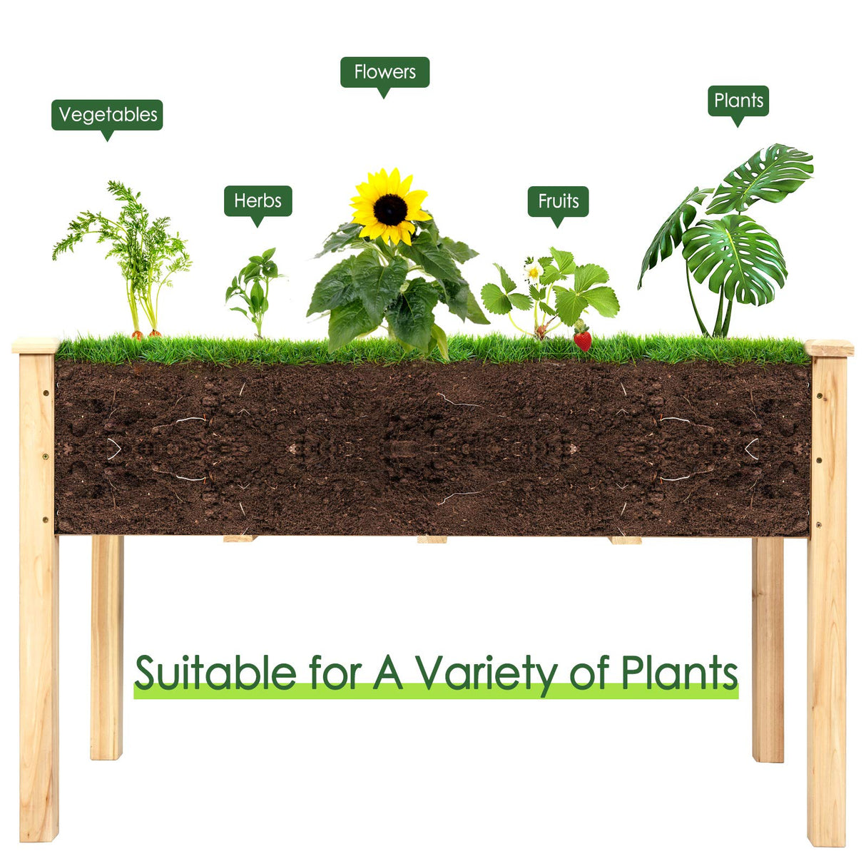 Giantex Raised Garden Bed Kit Elevated Planter Box for Vegetables Fruits Herb Grow, Heavy Duty Natural Cedar Wood Frame Gardening Planting Bed for Deck Patio Yard, 49.5"X23.5"X30.0" Giantex