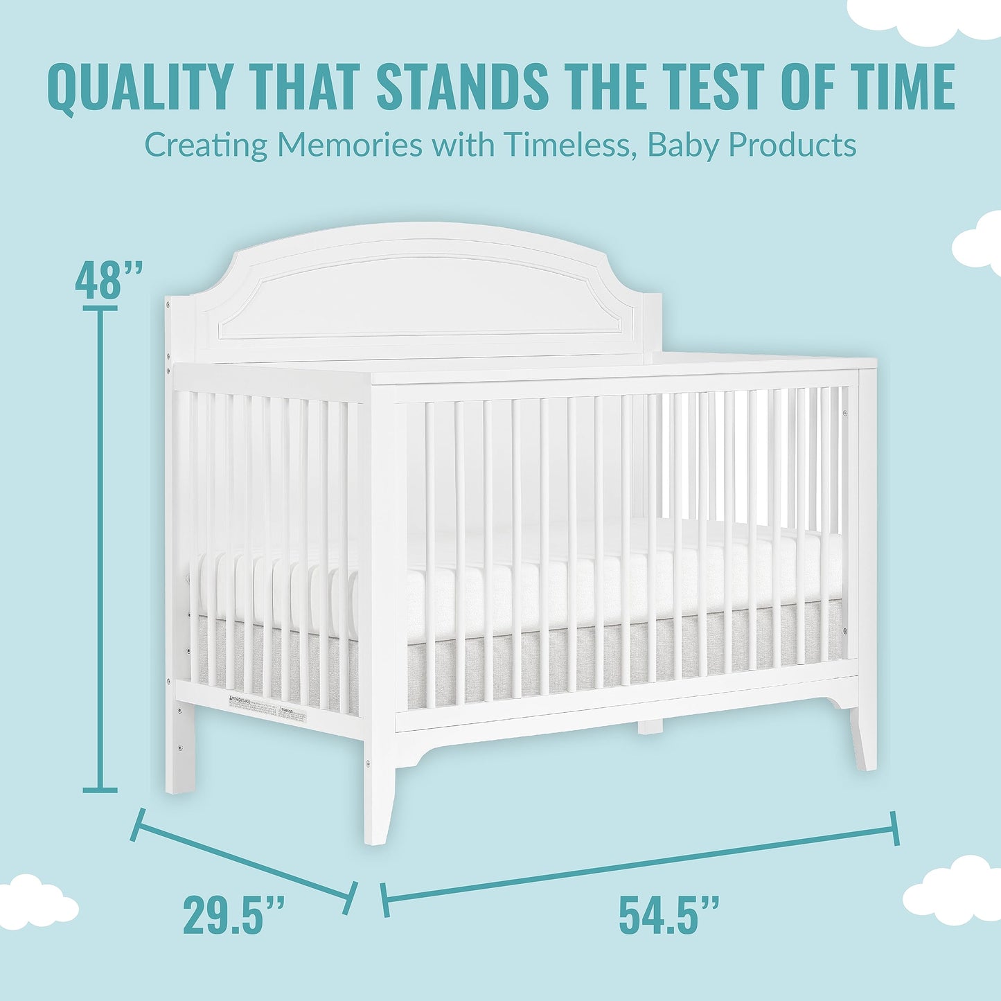 Dream On Me JPMA & Greenguard Gold Certified Milton 5-in-1 Convertible Crib Made with Sustainable New Zealand Pinewood in White, Non-Toxic Finish - WoodArtSupply