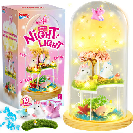 Make Your Own Unicorn Night Light - Birthday Crafts Gifts for Girls Kids, Unicorns Terrarium Kit for Kids, 3-in-1 Unicorn Toys Presents, Arts and Crafts for Girl Aged 6 7 8-12 Klever Kits