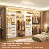 Aheaplus Closet System with 8 Wooden Drawers, Wood Closet Organizer System with Tower, Walk-in Closet Organizer Wardrobe Clothes Rack with 4 Hanging Rods, Garment Rack, Cut to Fit 7-12Ft, White Aheaplus