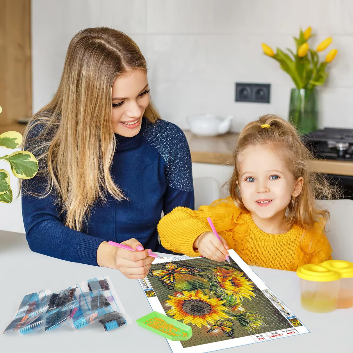 GDYEEH DIY 5D Sunflowers Diamond Art Kits, Butterfly Round Full Drill Sparkling Diamond Painting Picture, Flowers Diamond Painting Art Kits Craft for Adults Beginners, Home Wall Decor 12x16inch GDYEEH