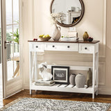 VEELOK 39.4" Farmhouse Console Table with 3 Drawers for Entryway, Rustic Entryway Table Entry Table, Sofa Table for Living Room, Hallway, Behind Couch, White and Brown VEELOK