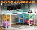 ODK 66" Reversible L Shaped Gaming Desk with LED Lights and Power Outlets in Grey Oak ODK