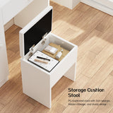 Haewon Vanity Desk with Mirror, 11 LED Lights and Power Outlet, Makeup Vanity Set with Storage Cabinet, Drawers and Chair, White Dressing Table with 3 Adjustable Light Modes for Bedroom Haewon