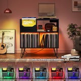 TC-HOMENY Record Player Stand with Vibration-Isolated Turntable Design, Vinyl Record Storage Table with Charging Station, Mid-Century Modern Turntable Stand (Black) TC-HOMENY