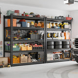 REIBII Set of 2 Garage Shelving, 2015LBS Adjustable Metal Shelving, 5 Tier Storage Shelves for Garage, Pantry, Kitchen, Basement 72.1" H x 35.54" W x 15.75" D Heavy Duty Shelving Unit REIBII