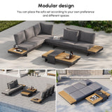 homary Outdoor Patio Conversation Sets, 6 Piece Aluminum & Teak Patio Sectional Sofa Set Outdoor Furniture with Adjustable Backrests, Waterproof, Fade Resistant Cushions Ideal for Patios & Balconies homary