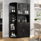 Fatmok Kitchen Pantry Cabinet with Charging Station, 71" Tall Modern Farmhouse Wood Kitchen Cabinet with a Large Drawer & Shelves, Freestanding Kitchen Hutch Cabinet with Microwave Stand, Cupboard Fatmok