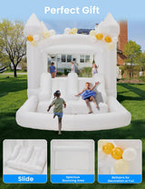 BUPPLEE Inflatable White Bounce House Jumping Castle with 480W Air Blower, 13x8x8FT Large Indoor Outdoor Bouncy Castle Theme for Kid and Adult with Slide & Ball Pit Perfect for Parties Events All Ages BUPPLEE