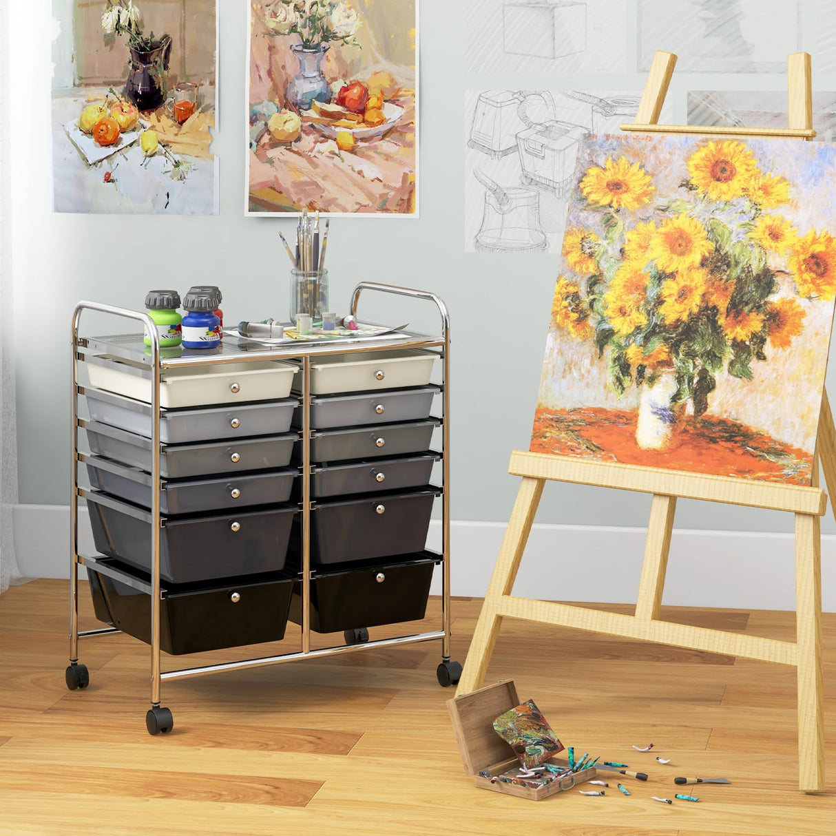 Giantex 12 Drawer Rolling Storage Cart Tools Scrapbook Paper Office School Organizer (Black Gradient) Giantex