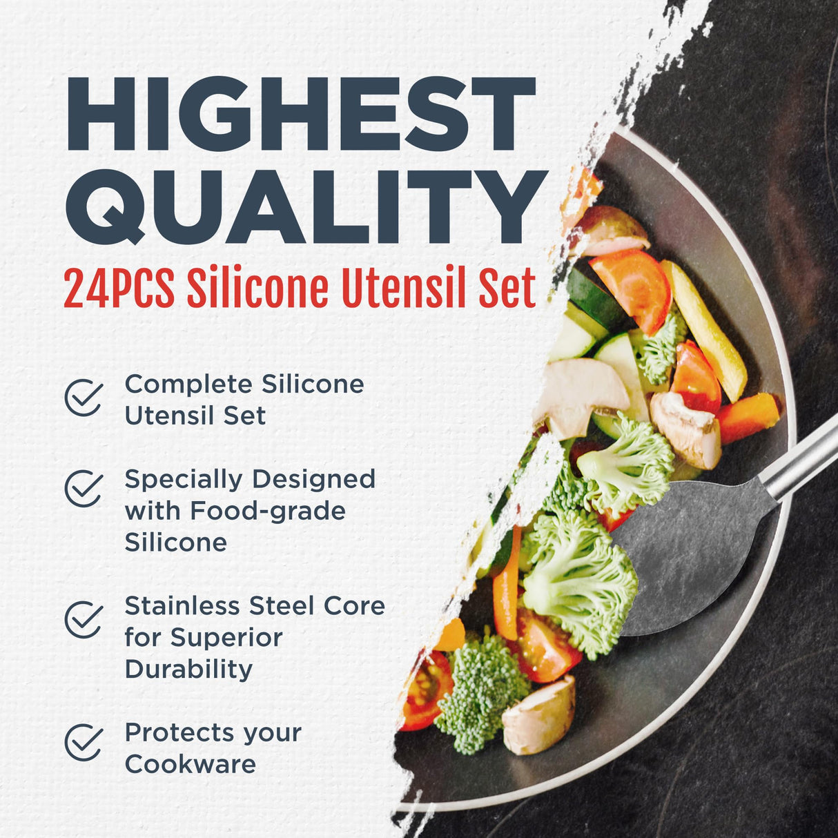 Silicone Kitchen Utensils Set - Culinary Couture 24-Pieces Grey Silicone Cooking Utensils Set for Nonstick Cookware - Silicone Spatulas Set, Stainless Steel Handle & Other Kitchen accessories Culinary Couture