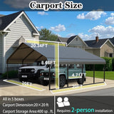 20x20 FT Metal Carport Canopy Heavy Duty with Galvanized Steel Roof & Frame, All-Weather Portable Car Garage Shelter for Cars, Safe Boat Cover Car Ports for Yard Poborin