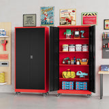 SISESOL Metal Storage Cabinet with Wheels,Rolling Garage Storage Cabinet with Lock,Red Metal Cabinet on Wheels,Tall Tool Storage Cabinet on Wheels for Garage,Home,Office,Shop SISESOL