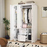 LABROSKIA White Wardrobe with 2 Drawers: 74" Large Wardrobe Closet for Hanging Clothes, Tall Armoire Closet with 2 Doors, Bedroom Armoires with Hanging Rod (47") LABROSKIA