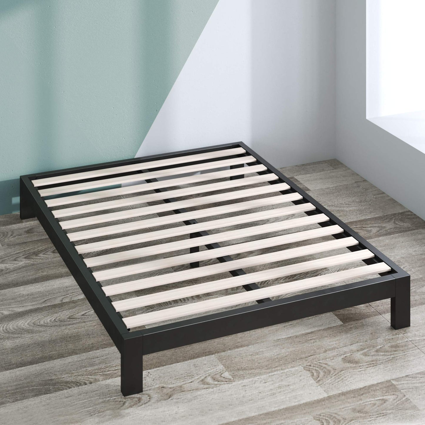 ZINUS Arnav King Metal Bed Frame with Wood Slat Support – No Box Spring Needed, Easy Assembly, Black - WoodArtSupply