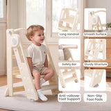 Foldable Toddler Tower Kitchen Step Stool for Sink Kids Adjustable Height Learning Tower for Children Montessori Learning Helper with Handles for Bathroom hoopyosms