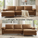 100.8" Sectional Sofa,Faux Leather Couch with Reversible Chaise,Mid-Century L Shaped Sofa Couch for Living Room, Apartment,Office (Brown, Sofa with Chaise) Chorlenimi