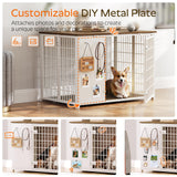 YATINEY Foldable Dog Crate Furniture, Dog Crate with DIY Frame, Heavy Duty Dog Kennel Indoor with Hooks, Wooden Dog Cage End Table, for Small/Medium Dogs, White and Walnut DC95WH YATINEY