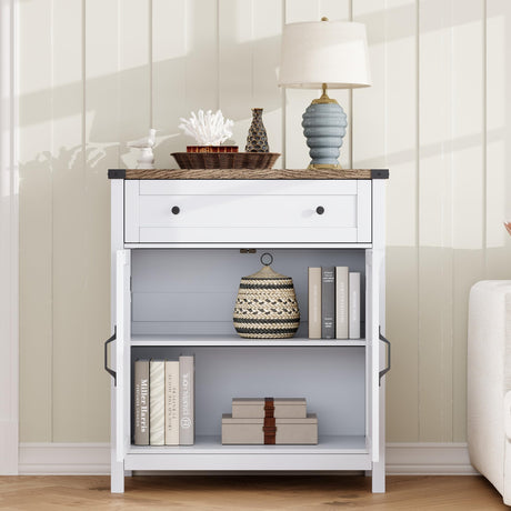 ChooChoo Kitchen Storage Cabinet, Coffee Bar Cabinet, Buffet Sideboard Cabinet with Drawer, Entryway Cabinet for Kitchen, Living Room, White ChooChoo