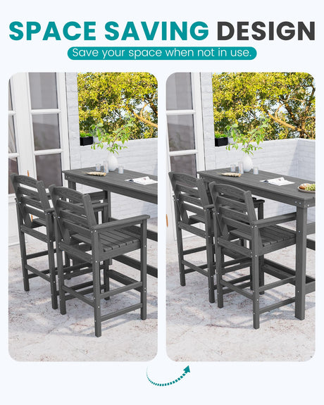 SERWALL 41" Outdoor Bar Table, All Weather HDPE Patio Bar Counter Height Table, Rectangle Patio Bar Table for Outside, Garden, Backyard, Balcony, Poolside, Grey SERWALL