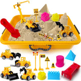 ESSENSON Construction Sensory Bin - Play Sand Kit with Toy Truck and 4lbs Magic Sand, Pretend Play Beach Sensory Toy Sandbox, Kids Gifts for Girls and Boys ESSENSON