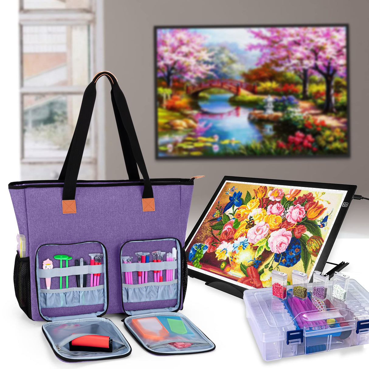 LUXJA Carrying Case for Diamond Painting Accessories and A3 Light Pad, Diamond Painting Bag for A3 and B3 Light Box (Bag Only), Purple LUXJA