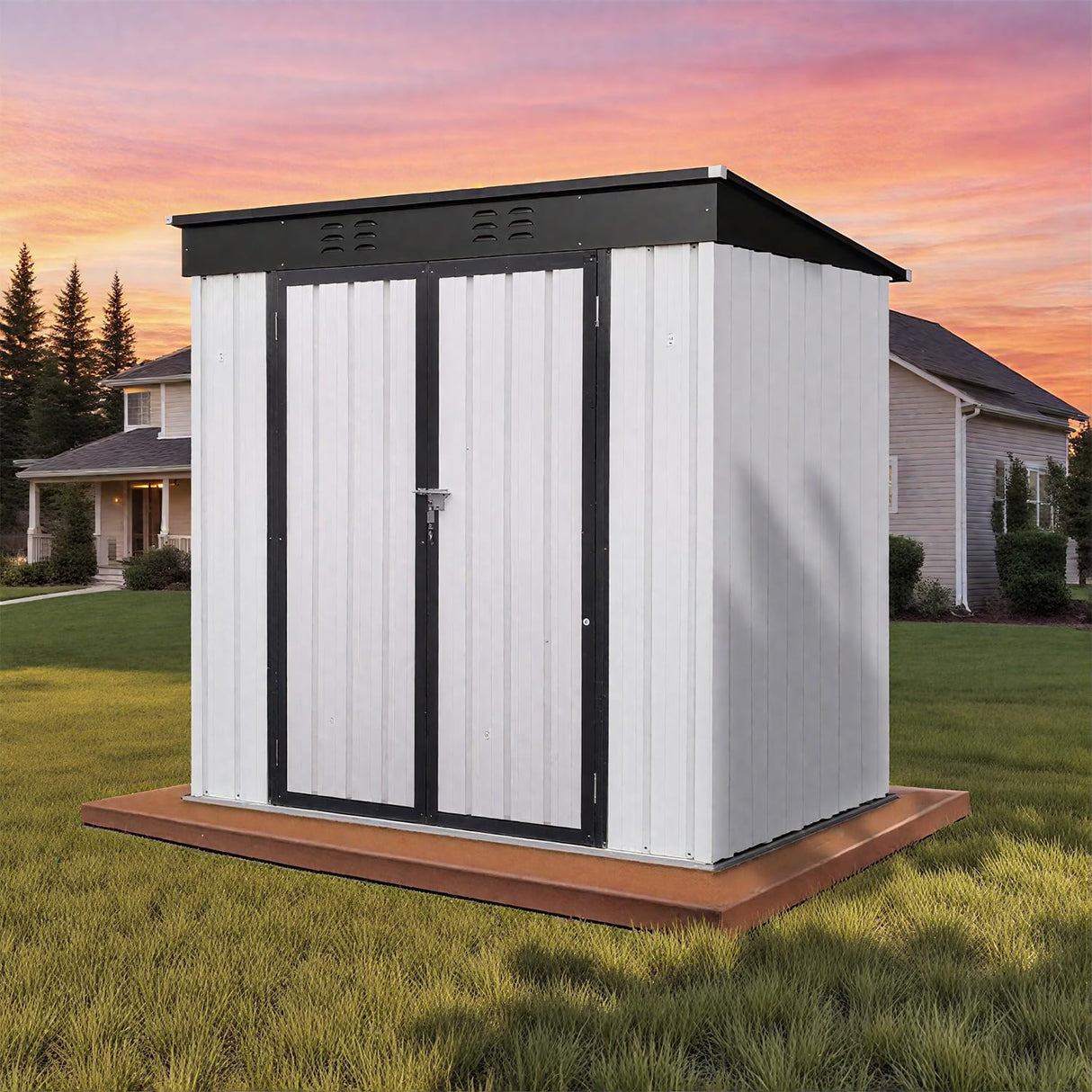 6 x 4 FT Outdoor Storage Shed, Metal Garden Tool Shed with Air Vents & Lockable Doors, Heavy-Duty Waterproof Small Bike shed Easy to Assemble for Garden, Lawn, Patio, Backyard, White LINKHOO