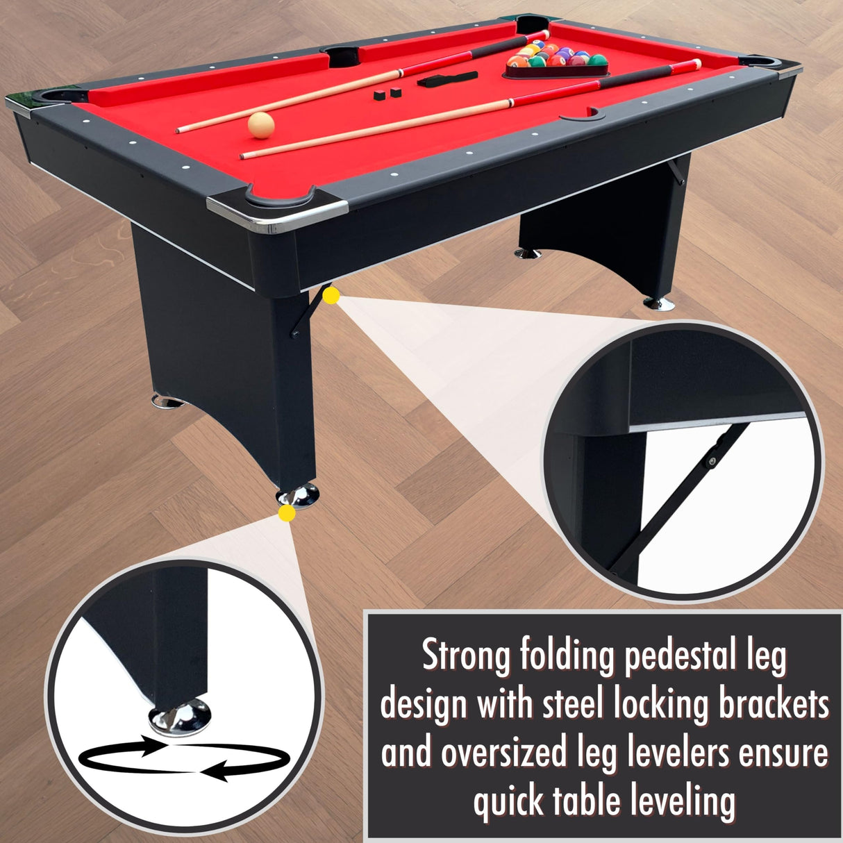 Freetime Fun Pool Table Set, Billiard Tables Accessories Included, 2 Pool Cue Sticks, Pool Table Balls, and More - 6 FT Portable Pool Table Freetime Fun