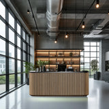 ONNAHOMEStlyle 70.87in Yellow Curved Reception Desk with Lock Drawer File Cabinet,Mid Century Front Desk Reception Room Table with LED Lights, Retail Counter for Checkout, Lobby, Beauty Salon ONNAHOMEStlyle