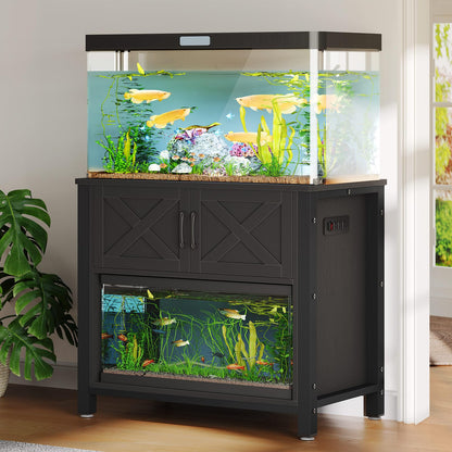 YITAHOME Heavy Duty 40-50 Gallon Aquarium Stand with Power Outlets, Cabinet for Fish Tank Accessories Storage - Metal Fish Tank Stand Suitable for Fish Tank, Turtle Tank, 660LBS Capacity, Black